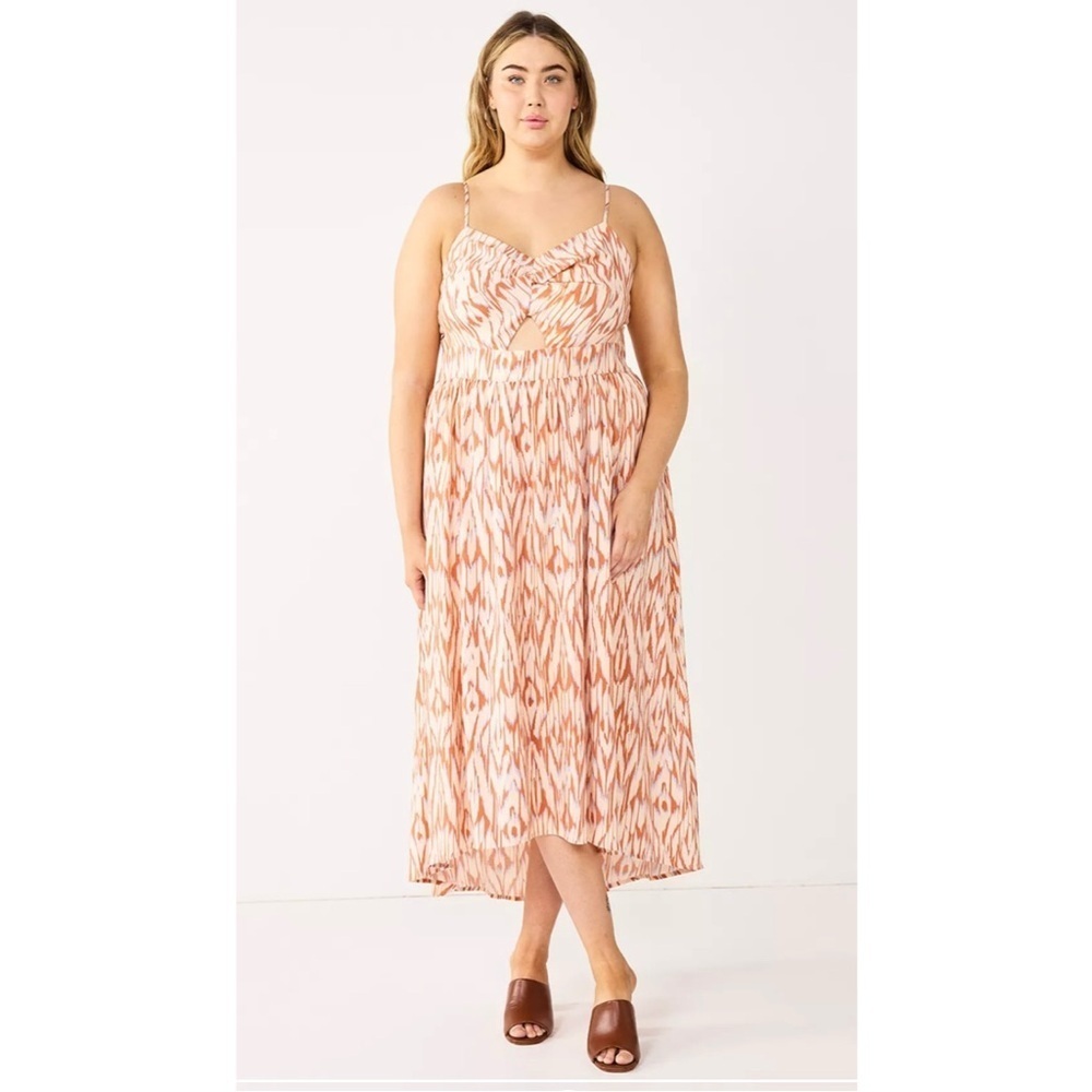 NWT Nine West Elegant Women's Sleeveless Dress in Orange Pattern